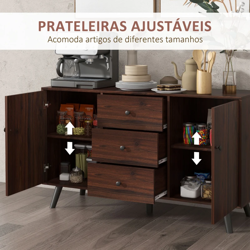 HOMCOM Aparador para Sala de Estar Aparador Buffet Moderno com 2 Portas e 3 Gavetas para Sala de Jantar 127x40x76 cm Marrom