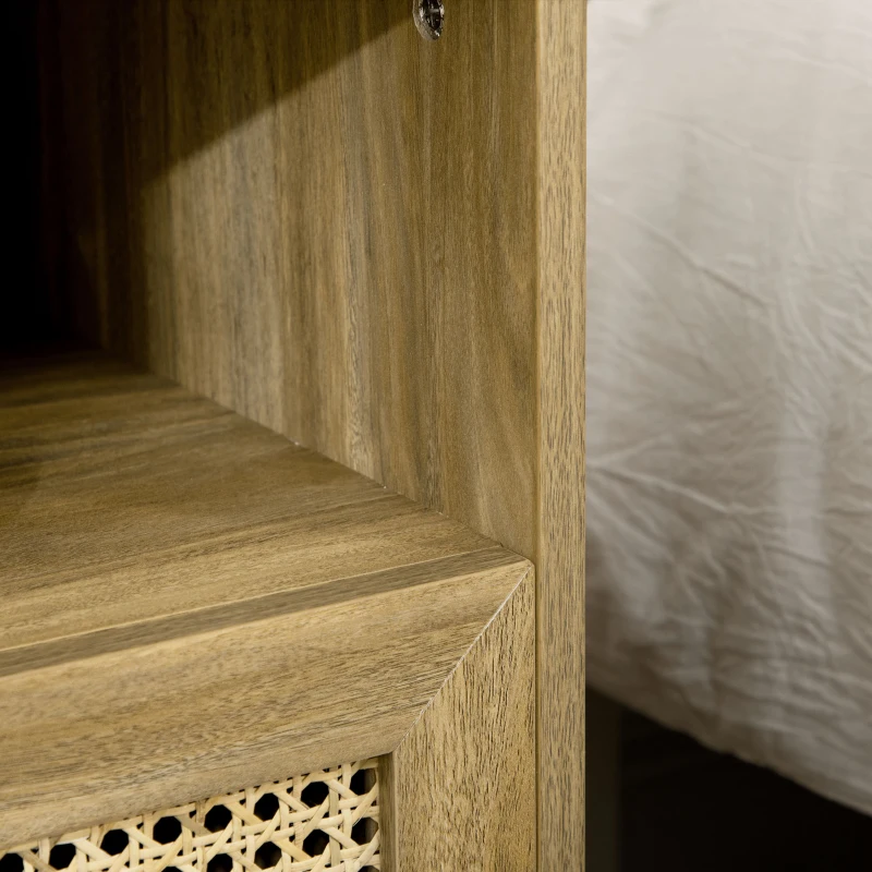 HOMCOM Lot de 2 tables de chevet  table de nuit avec tiroir porte cannage et niche vintage 45 x 39 x 56,5 cm