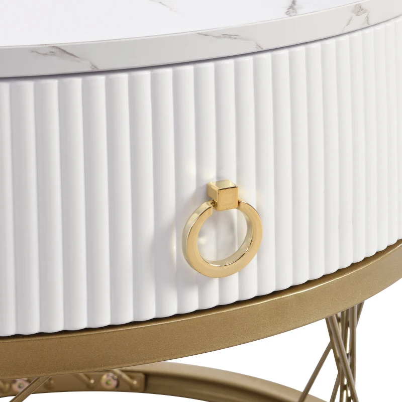 Eleganter Couchtisch im 2er-Set: Marmoroptik, Golddekor, Beistelltisch mit Schubladen, schwarz