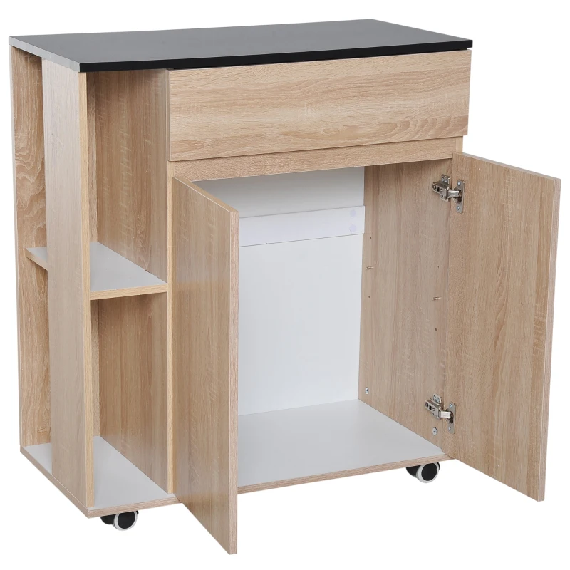 HOMCOM Kitchen Storage Trolley Cart Cupboard Rolling Island Shelves Cabinet With Door and Drawer Locking Wheels