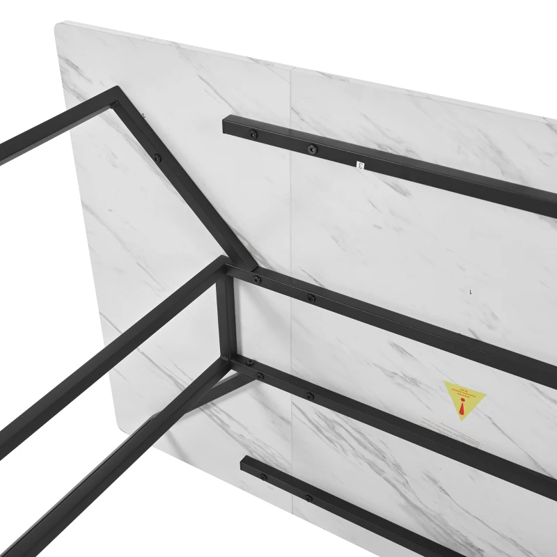 Modern Dining Room Table with Adjustable Metal Legs and Marble Pattern, Rectangular Extendable Table for Kitchen, 140x80x75 cm, White+Black