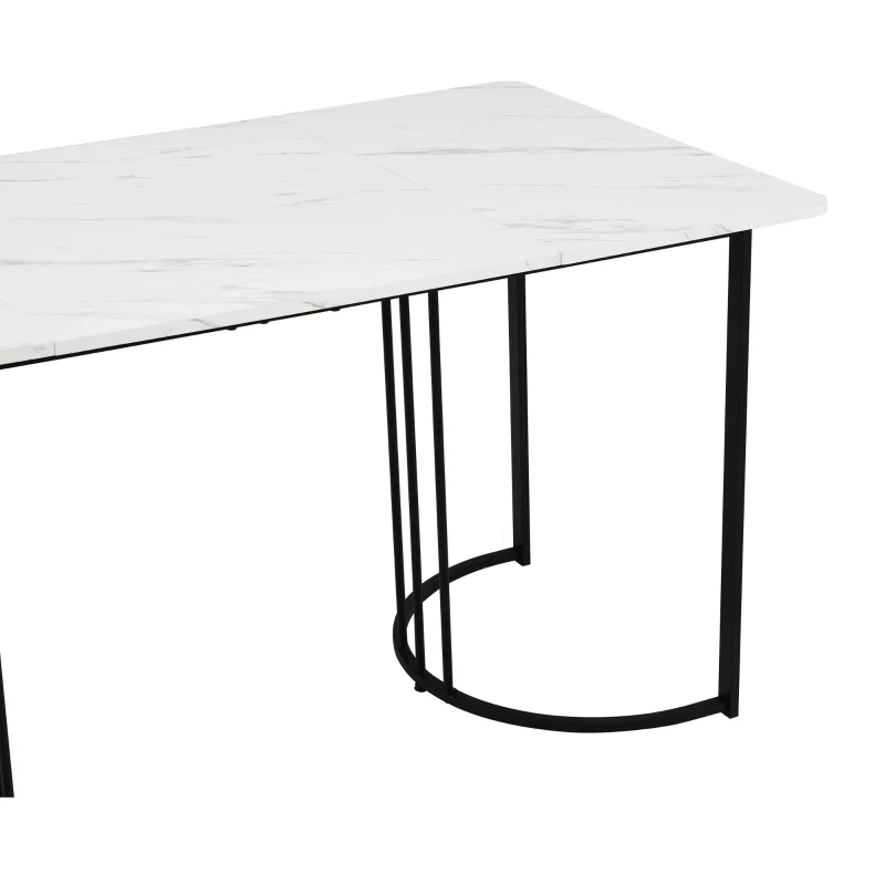 Modern Rectangular Extendable Dining Table with Adjustable Feet, Marble Pattern MDF Top and Metal Frame, 140x80x75 cm, White/Black