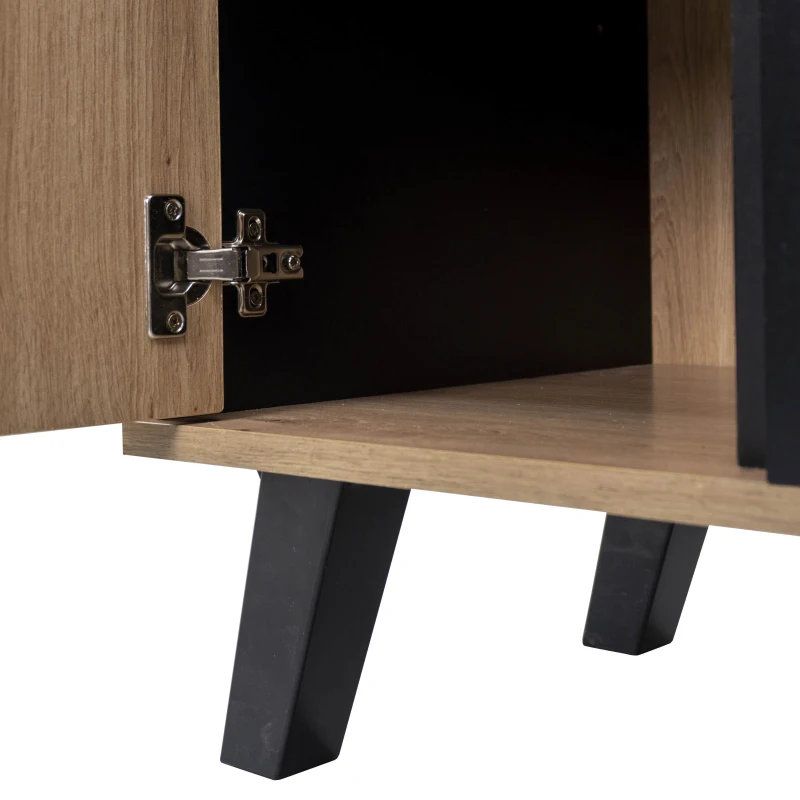 Beistellschrank mit LED-Beleuchtung, Glasvitrine und modernem Holzdesign, Schwarz + Holz