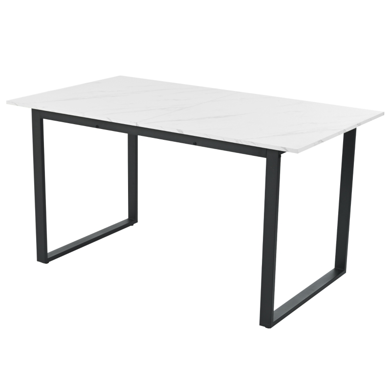 Telescopic Oblong Dining Table with Iron Metal Legs, MDF Marble Top, Extendable Table for Dining Room, Living Room, 180x80x75 cm, White