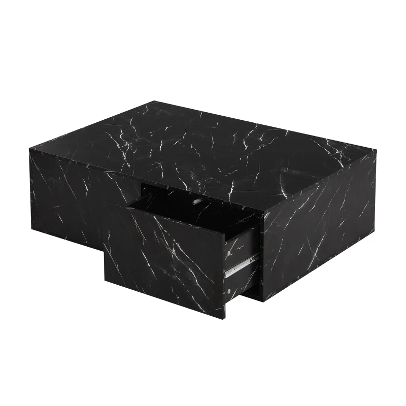 Table basse multifonctionnelle gigogne modulable en marbre, grande table avec tiroirs, petite table avec rangement, 100x33,5x70 cm + 32x32x50 cm, Noir