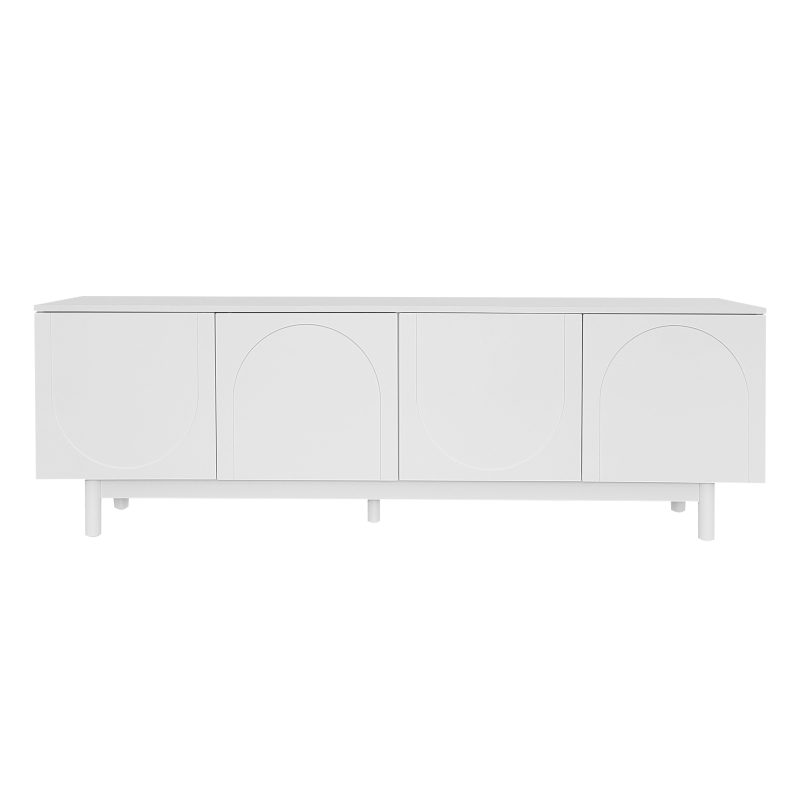 Meuble TV élégant en style luxueux avec portes structurées et étagères réglables, 175x38x56 cm, Blanc