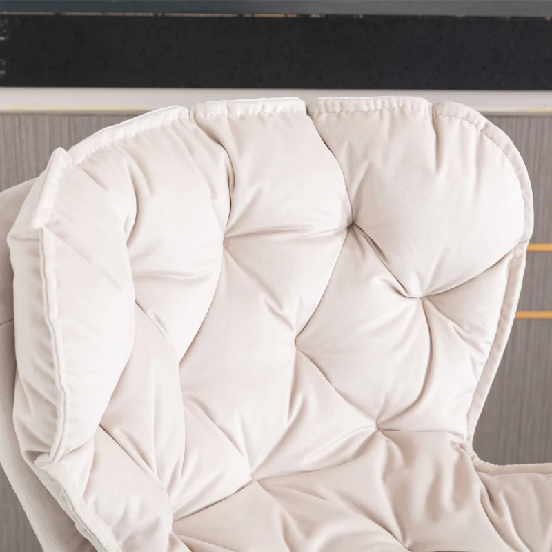 Set of 2 Kitchen Bar Stools with Rolling Edge Backrest and Gold Legs, 360° Rotatable Breakfast Bar Stools with Adjustable Seat Height, Beige