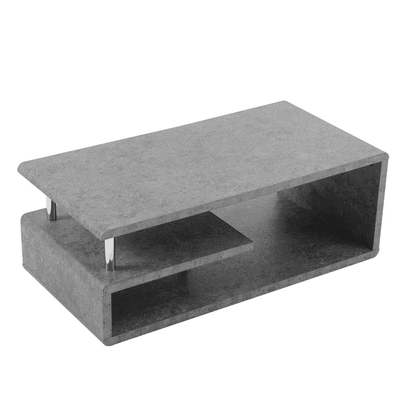 Moderner Couchtisch, Zementgraues Finish , LED-Beleuchtung, für Wohnzimmer und Büro, Grau