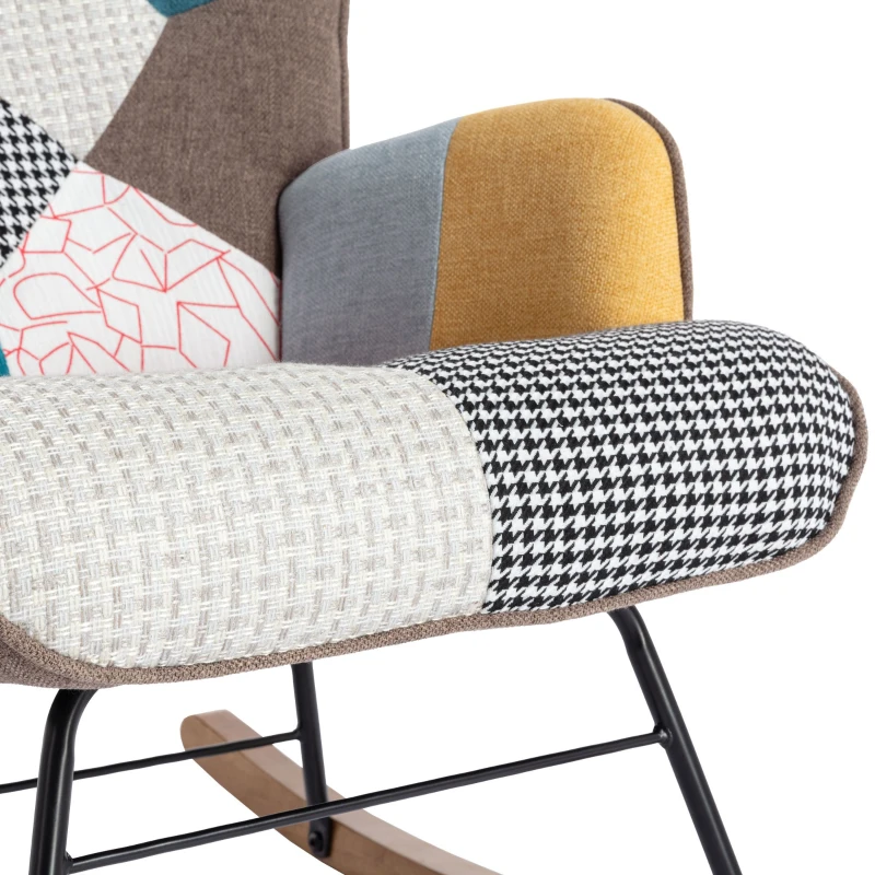 Patchwork-Schaukelstuhl mit Walnussholz, Bunte Farben und Robuste Konstruktion für Wohnzimmer, Bunt