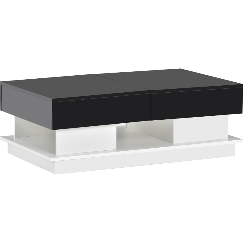Table Basse de Salon Moderne Multifonctionnelle avec Plateau Relevable, Tiroirs Cachés et Étagère Extensible, 99x60x36 cm, Noir+Blanc