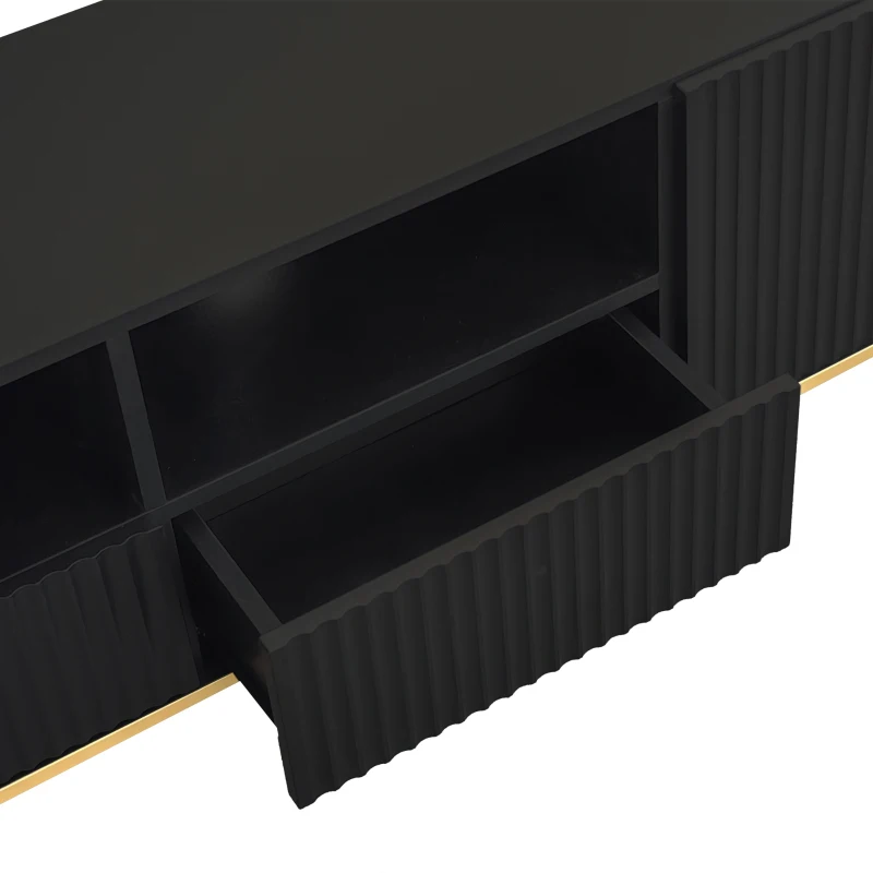 Moderner TV-Schrank mit vergoldeten Akzenten und Stauraum, schwarz