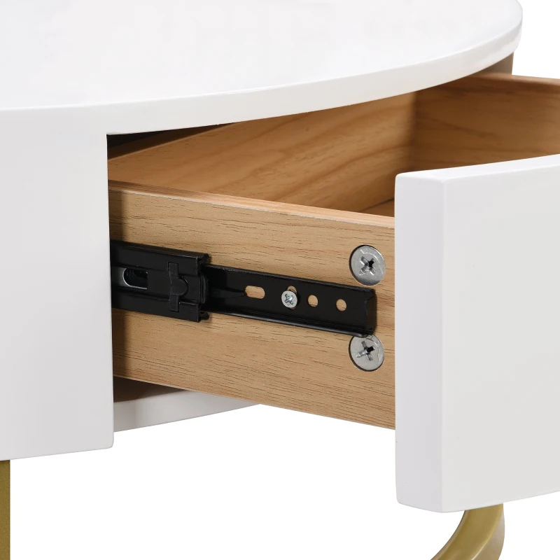 vergoldeter Satztisch, höhenverstellbare Couchtischkombination mit Schubladen, 2-teiliges Set, weiß