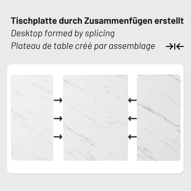 Modern Rectangular Extendable Dining Table with Adjustable L-shaped Support Legs, Marble Pattern Top, Table for Dining Room Living Room, 140x80x75 cm, White/Gold