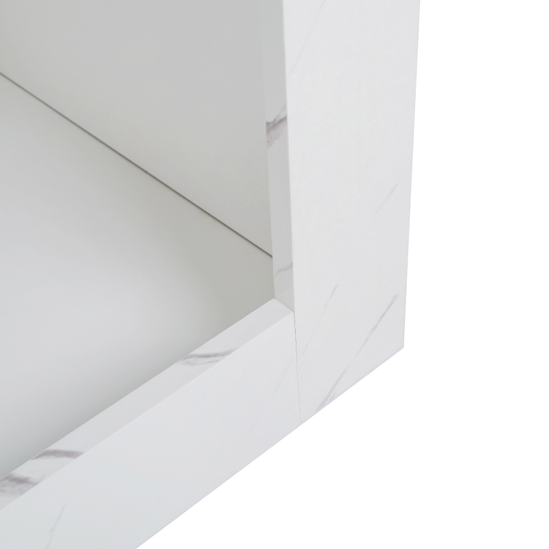 Hochglänzender Couchtisch mit offenem Stauraum und LED-Beleuchtung, steuerbar per Smartphone-App, Weiß