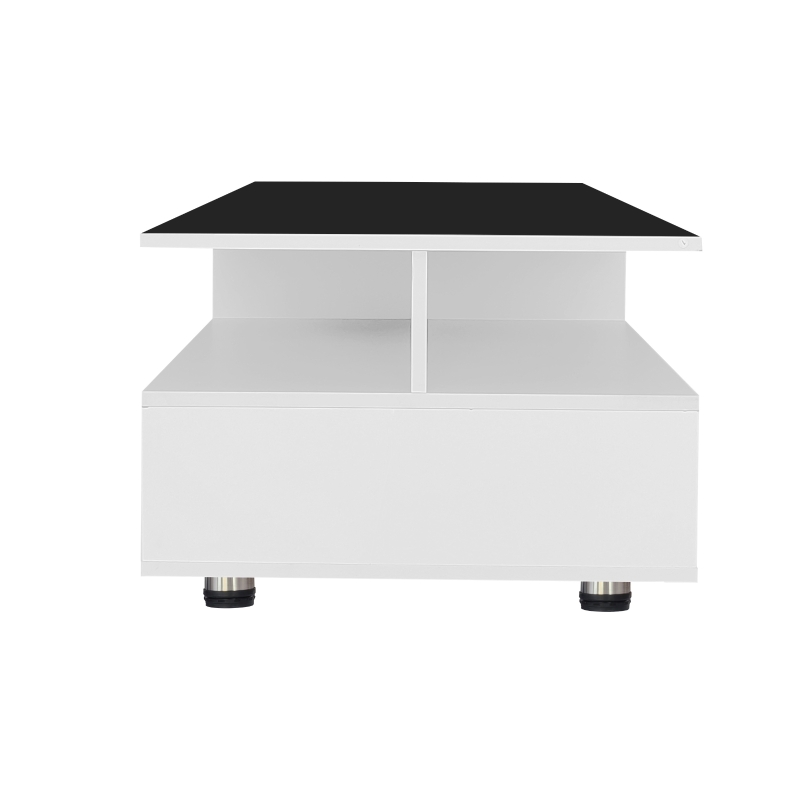 Table Basse Moderne avec Deux Tiroirs, Contrôle via Application Mobile et Éclairage LED, , 110x38,5x55 cm, Noir