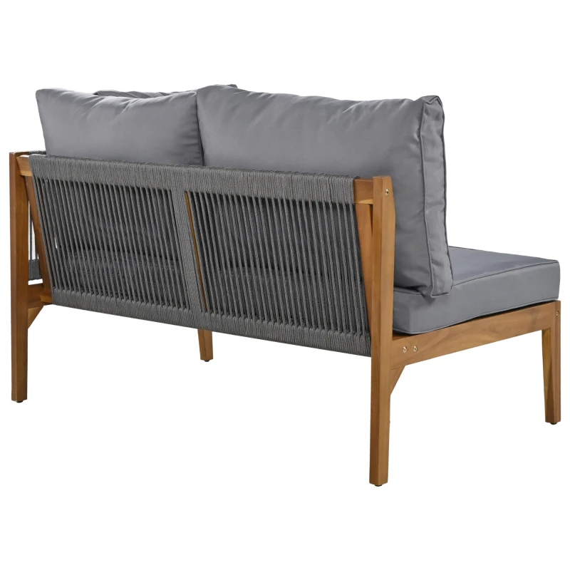 Gartenlounge Set für 7-8 Personen, Akazienholzrahmen, Handgewebtes Seildesign, Abnehmbare und Waschbare Bezüge, Natürlich+Grau