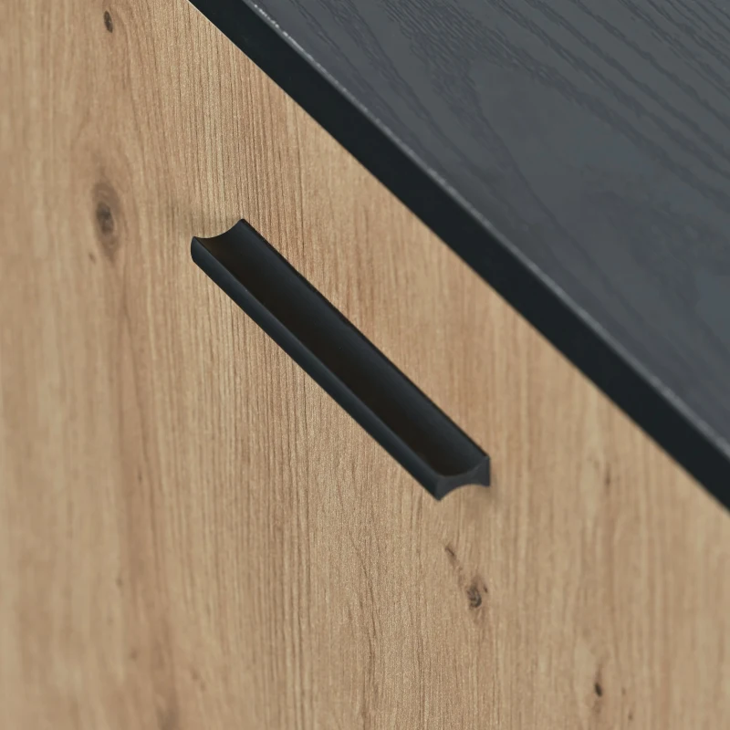 Meuble Porte TV Scandinave avec Un Tiroir, Trois Portes et Deux Étagères en Verre, Éclairage LED à 15 Couleurs Variables, 180x40x45 cm, Noir