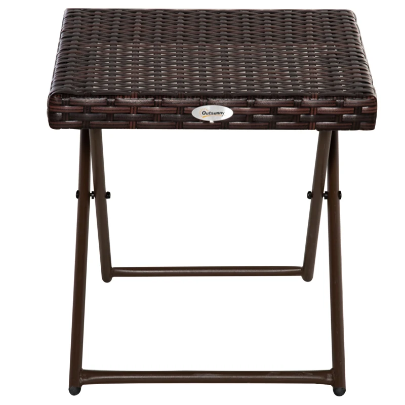 Outsunny Folding Rattan Garden Coffee Table, Small Square Outdoor Bistro Side Table with Rattan Top for Patio, Balcony, Porch, 40 x 40 x 40 cm, Brown