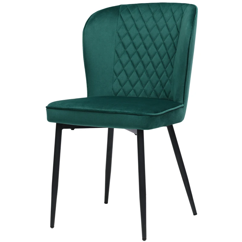Set of 2 Upholstered Modern Wingback Chair with Metal Legs, Velvet Accent Chairs for Dining Room, Living Room, Kitchen, 47x43x86 cm, Green