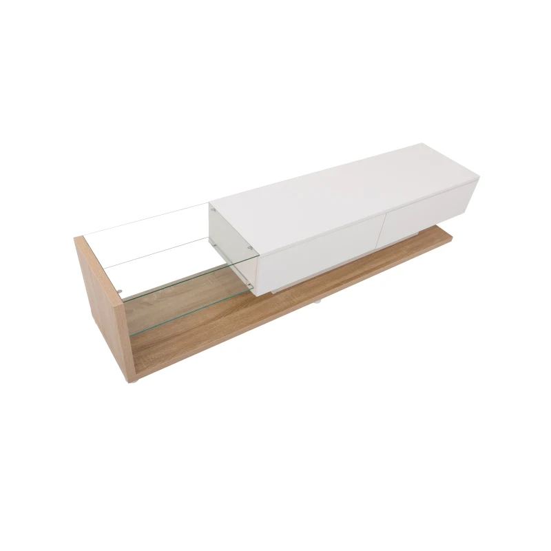 TV-Schrank Hochglanz mit LED-Beleuchtung und Glasböden, Modernes Design im Landhausstil, Weiß