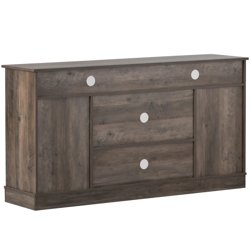 Petit meuble TV de style ferme avec 2 portes coulissantes et étagères réglables, adapté au salon et à la salle à manger, 150x40x81,5 cm, Gris délavé