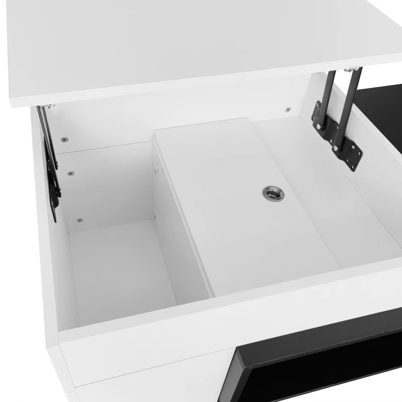 Table Basse avec Fonction de Levage, Réglable en Hauteur avec Étagères Cachées, 59,5x43x50 cm + 90x60x28 cm, Noir