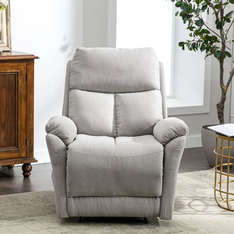 Fauteuil de Relaxation Inclinable Manuel avec Repose-pieds Extensible, Poche Latérale, en Tissu et Éponge, 82x92x99 cm, Gris