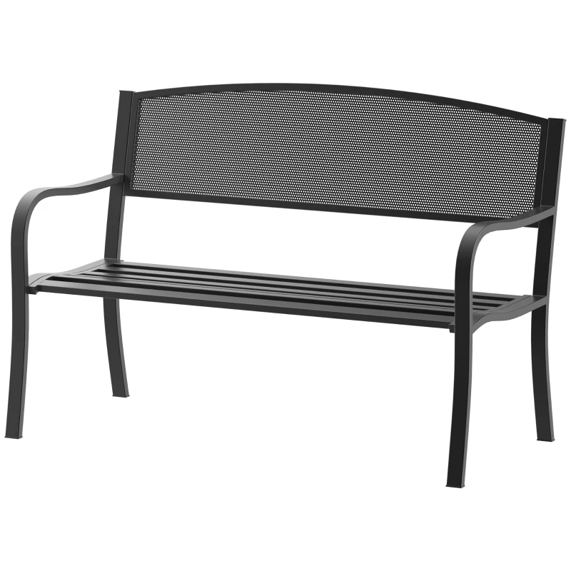 Outsunny 2 Seater Metal Garden Bench Garden Park Porch Chair Outdoor Patio Loveseat Seat Mesh Net Backrest Black