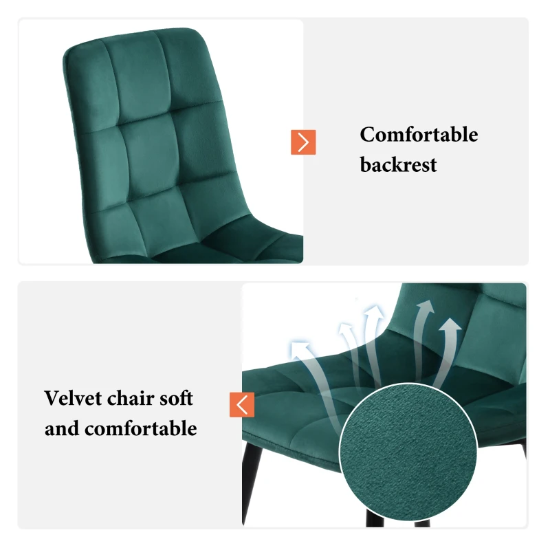 Set of 4 Velvet Upholstered Dining Chairs with Metal Frame and Backrest, 44x41x86 cm, Green