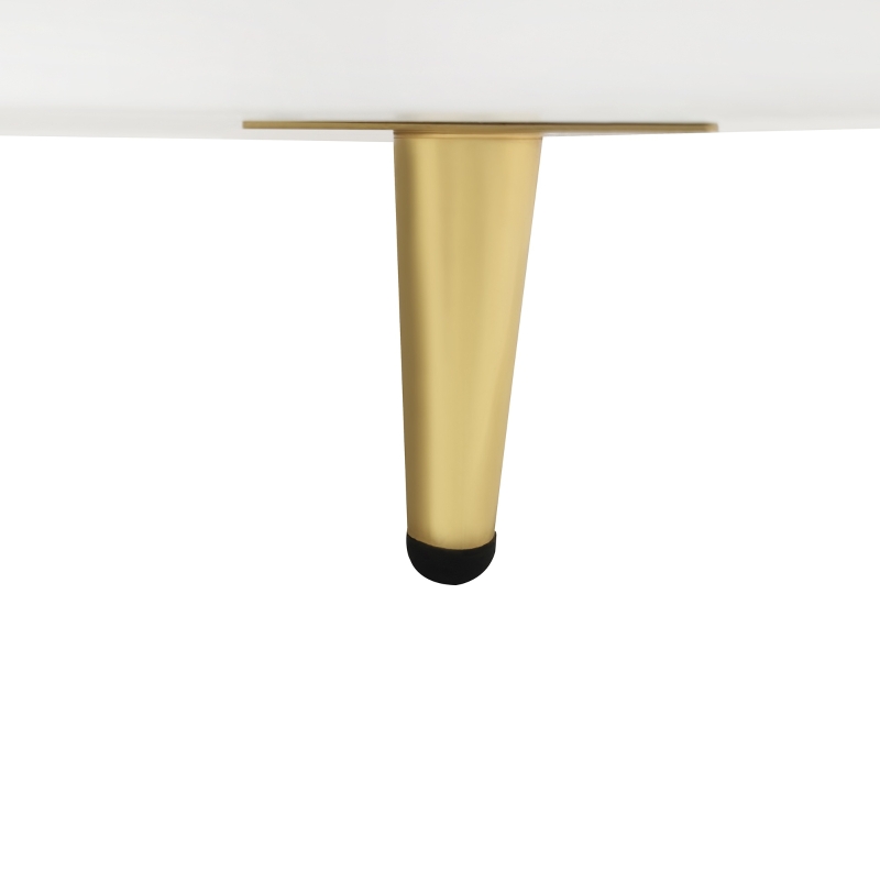 Table basse moderne avec plateau effet marbre et porte en verre trempé, tiroirs ondulés, poignées et pieds dorés, 100x50x40 cm, Blanc