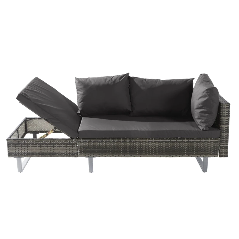Polyrattan-Garnitur für Garten, 4-5 Personen Lounge-Set mit Ecksofa, Tisch & abnehmbaren Bezügen, Grau