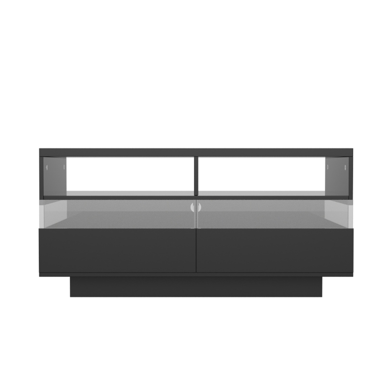 Hochglanz Couchtisch mit LED-Beleuchtung, zwei Ablagefächern und Schubladen, modernes Design, Schwarz
