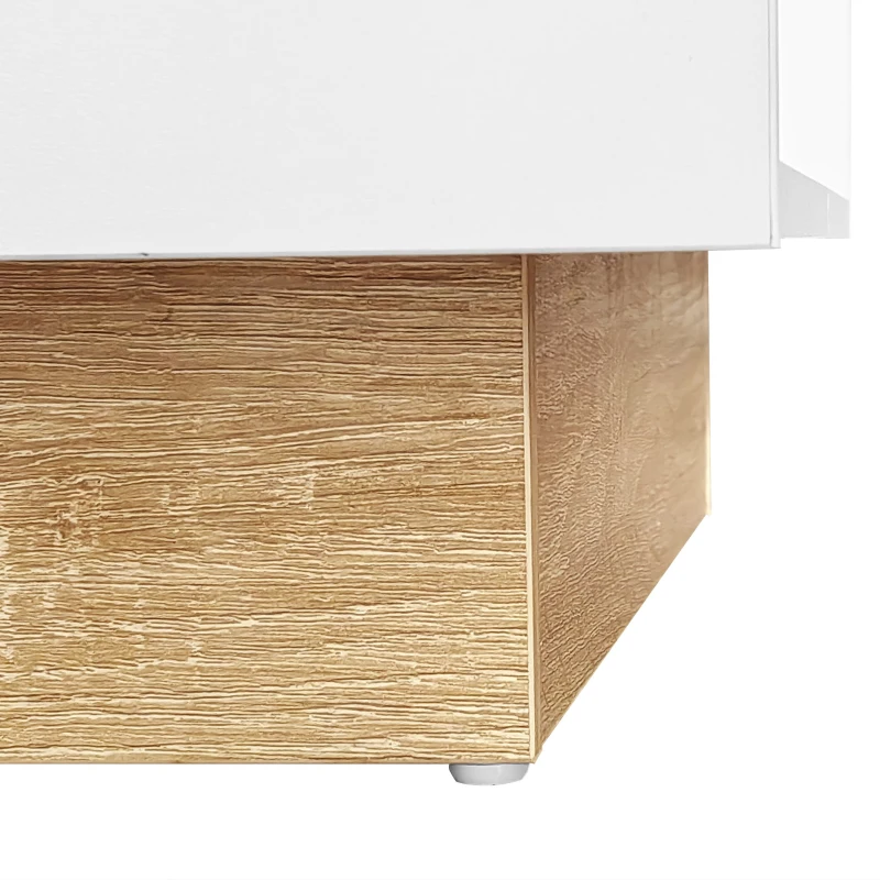 Moderner LED-Couchtisch mit App-Steuerung, Weiß und Holz, multifunktionale Aufbewahrung, weiß