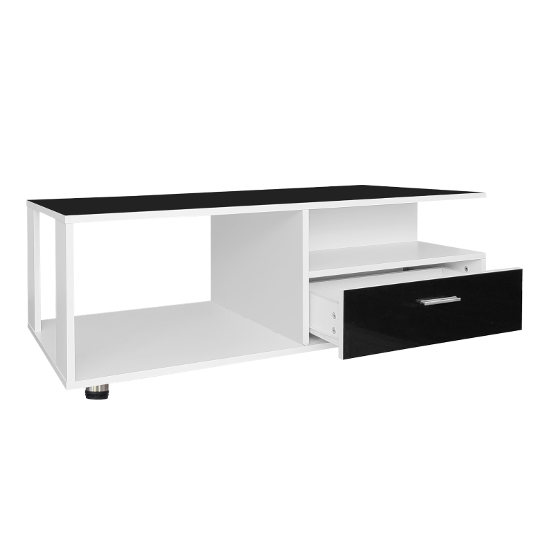 Table Basse Moderne avec Deux Tiroirs, Contrôle via Application Mobile et Éclairage LED, , 110x38,5x55 cm, Noir