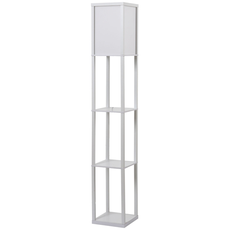 HOMCOM 3-Tier Floor Lamp, Floor Light with Storage Shelf, Reading Standing Lamp for Living Room, Bedroom, Kitchen, Dining Room, Office, Dorm, 160cm, White