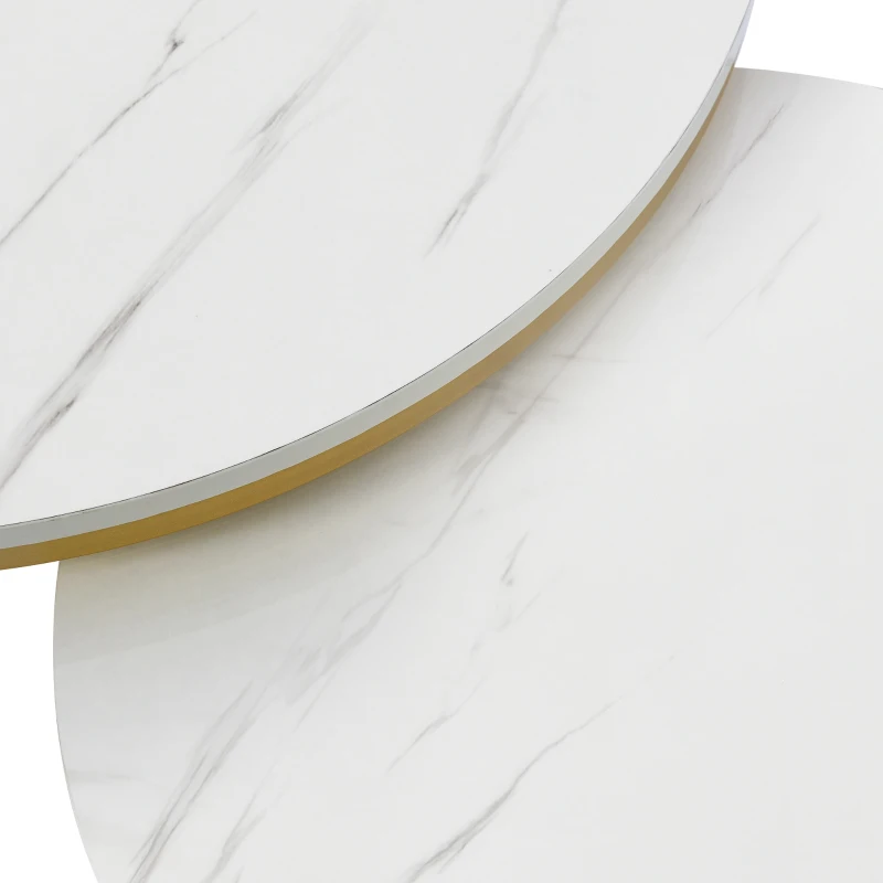 Ensemble de 2 Tables Basses Gigognes Modernes avec Effet Marbre Brillant, Structure en Métal, 70x70x48 cm et 50x50x43,5 cm, Blanc