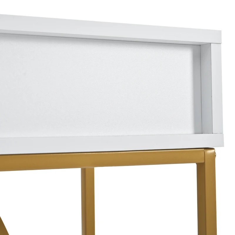 Console Table with 2 Drawers, Light Luxury Style Side Table with Metal Frame and MDF Top, 120x38x76 cm, White