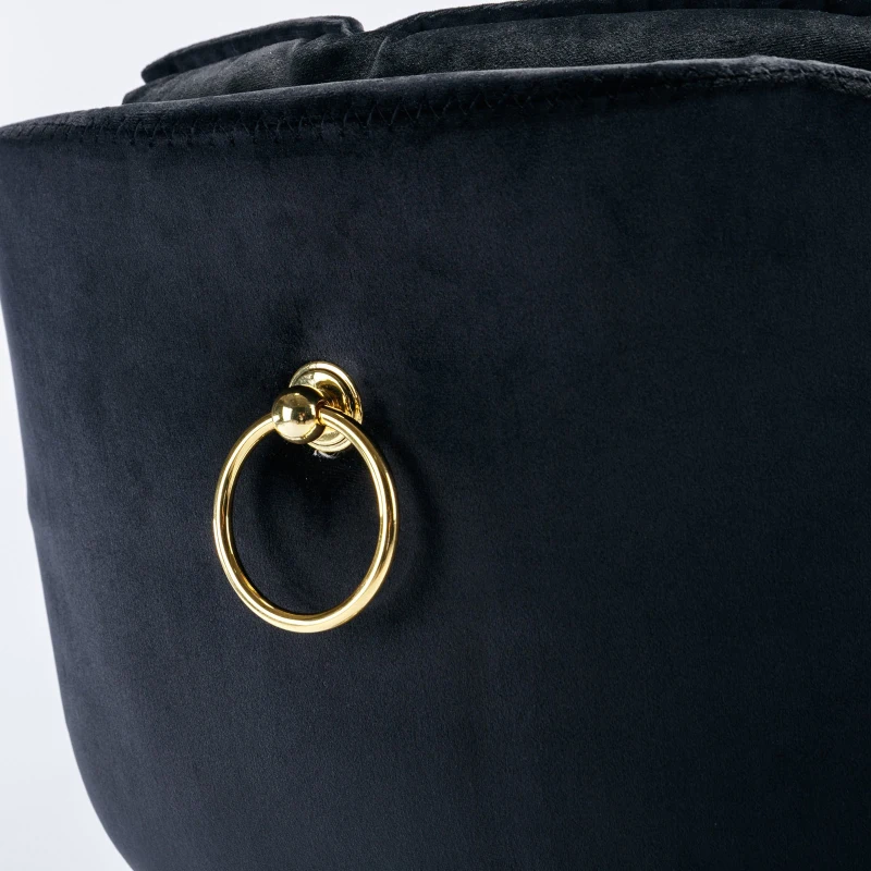 Set of 2 Adjustable Breakfast Bar Stools with Rolling Edge Backrest, Gold Legs, and 360° Rotatable Seat, Load-Bearing up to 136 kg, Black