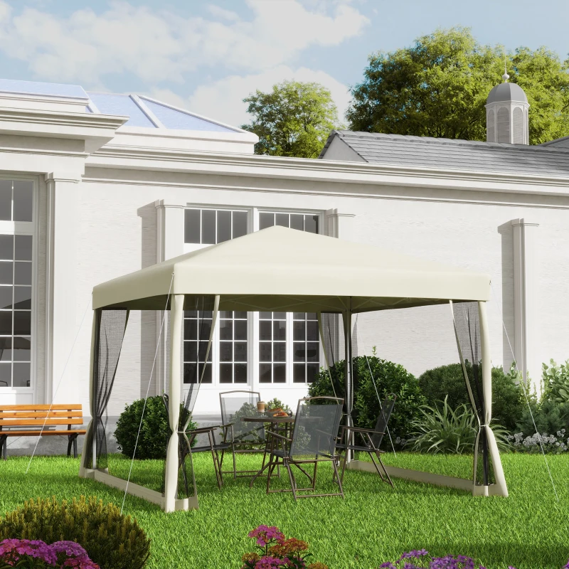 Outsunny Tonnelle Barnum Pliant Pop-up imperméabilisé Style Colonial 3L x 3l x 2,55H m 4 moustiquaires + Sac de Transport Beige Noir