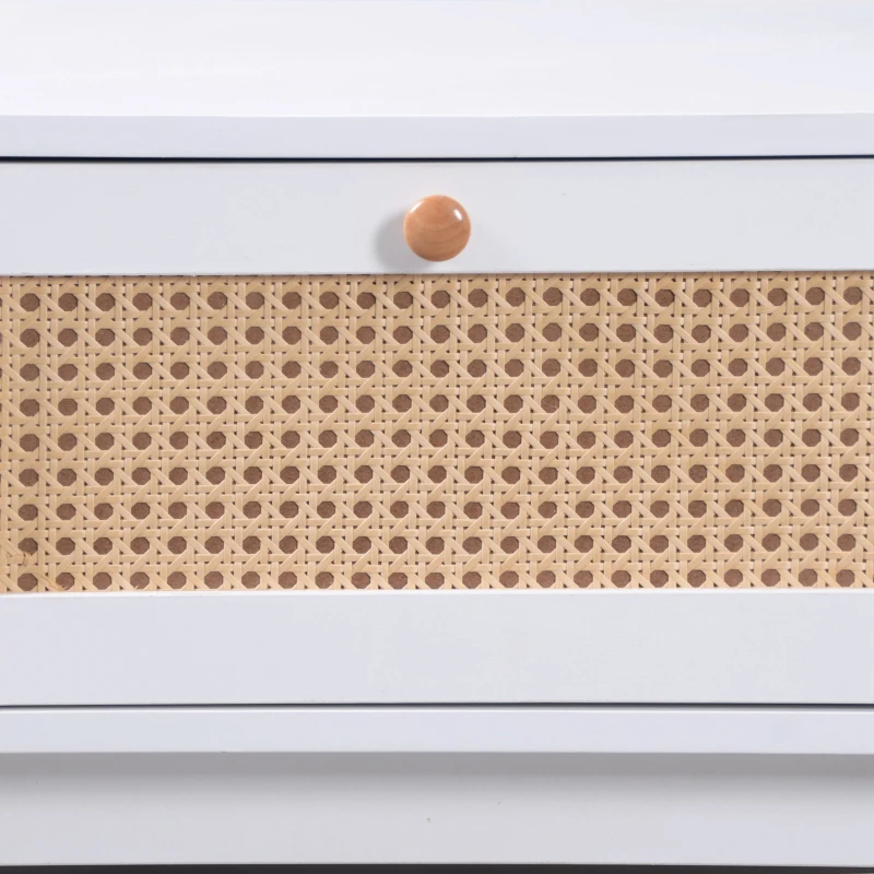 Couchtisch Rattan 110x55 cm, Rustikaler Design mit Schubladen - Ideal für Wohnzimmer und Terrasse, Holzfarbe und Weiß