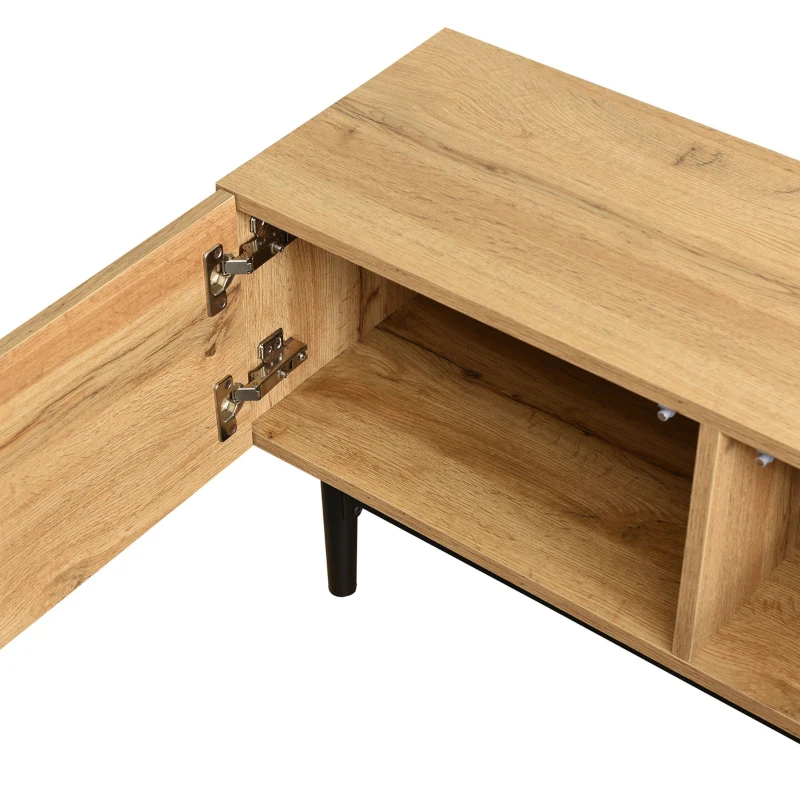 Moderner TV-Schrank mit Holzmaserung und 7-farbigen LED-Leuchten, einfacher Montage und großem Stauraum, Holzfarbe