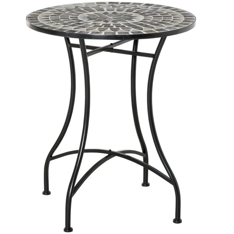 Outsunny Table Ronde Style Fer forgé Bistro Plateau mosaïque Motif Rose des Vents métal époxy anticorrosion Noir céramique