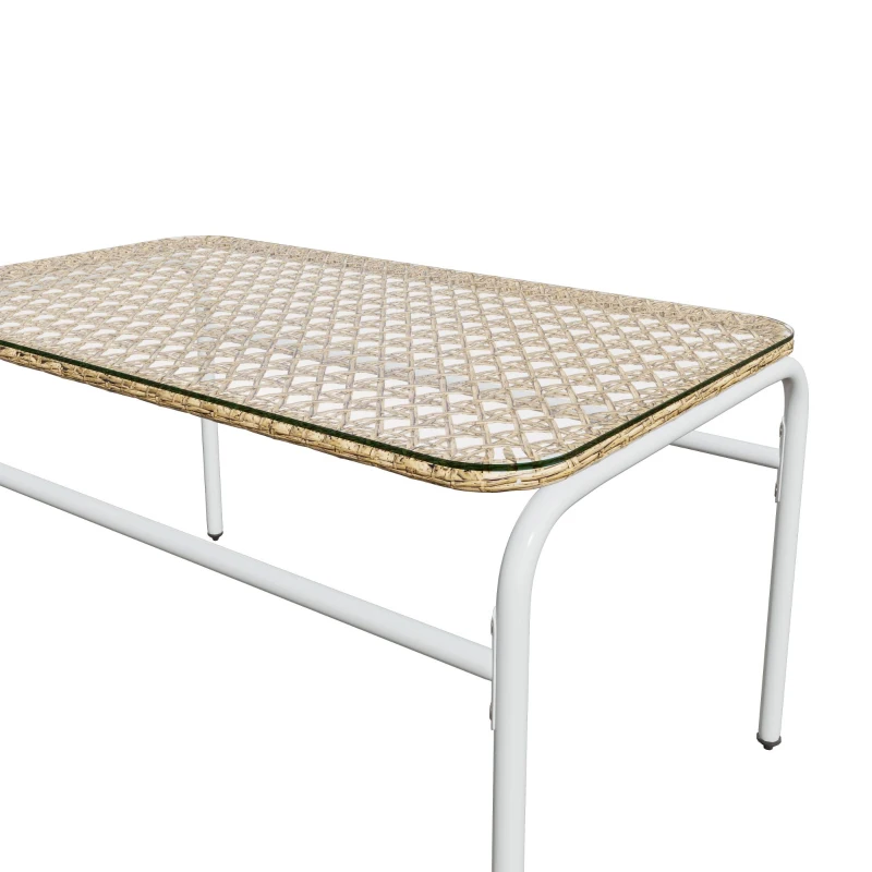 Polyrattan-Garnitur für Garten, Lounge-Set mit Ecksofa, Tisch aus gehärtetem Glas & Auflagen,Hellgrau+Natur