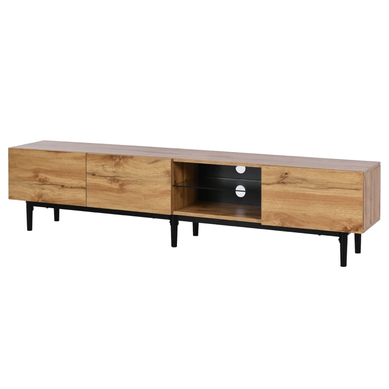 Moderner TV-Schrank mit Holzmaserung und 7-farbigen LED-Leuchten, einfacher Montage und großem Stauraum, Holzfarbe