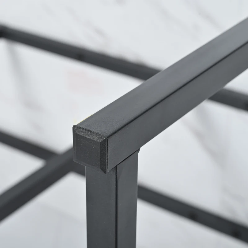 Modern Oblong Dining Room Table with L-Shaped Support Legs, Marble Top Extendable Table with Metal Frame, 140x80x75 cm, White+Black