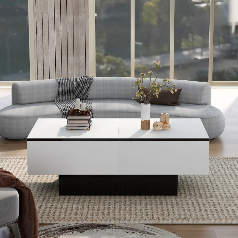 Table Basse de Salon Moderne et Extensible en MDF et Panneaux de Particules, avec 2 Tiroirs et Mécanisme Push-to-Open, 102x60x40 cm, Blanc