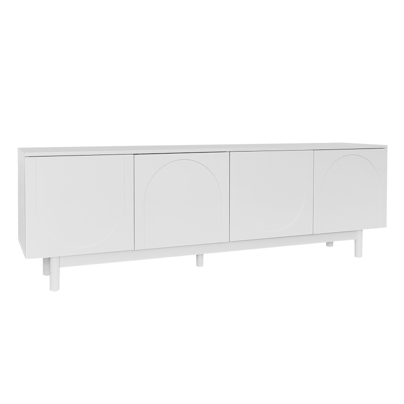 Meuble TV élégant en style luxueux avec portes structurées et étagères réglables, 175x38x56 cm, Blanc