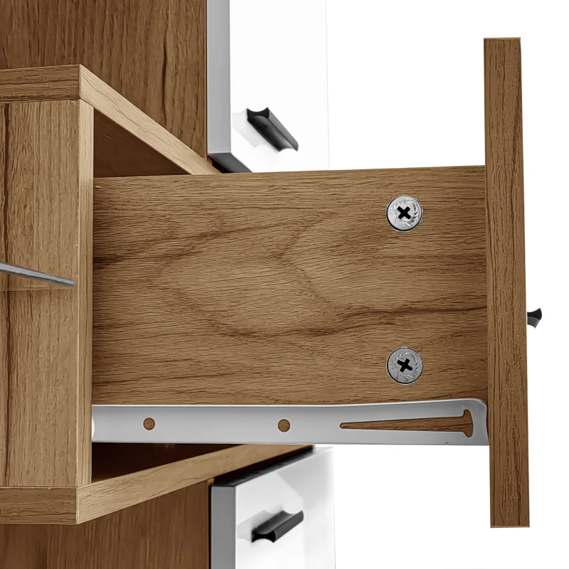 Moderne Hochglanz-Vitrine mit LED-Beleuchtung und Glastüren, App-gesteuert, für Wohnzimmer und Esszimmer, Weiß und Holzfarbe