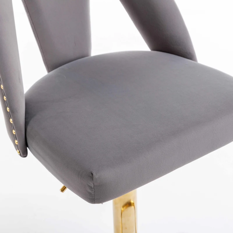 Set of 2 Adjustable Bar Stools with Hollow Backrest Design, Electroplated Gold Legs, 360° Rotatable, Seat Height 63.5-83.5 cm, Base 41x41 cm, Load-Bearing up to 136 kg, by Woltu, Grey