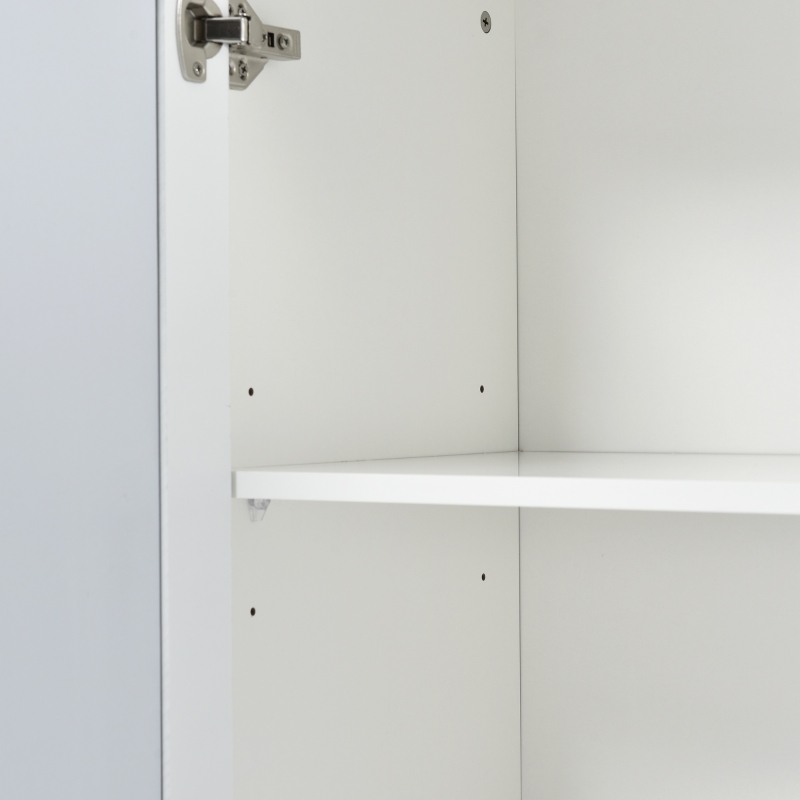 Anrichte mit Spiegeloberfläche und Kristallgriffen, Vier Türen und verstellbarem Regal für Wohn- und Esszimmer, Weiß